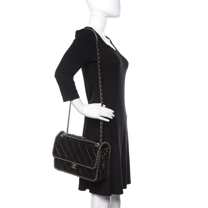 Chanel Crumpled Calfskin Quilted Large Chain All Over Flap Bag Black 3 of 11