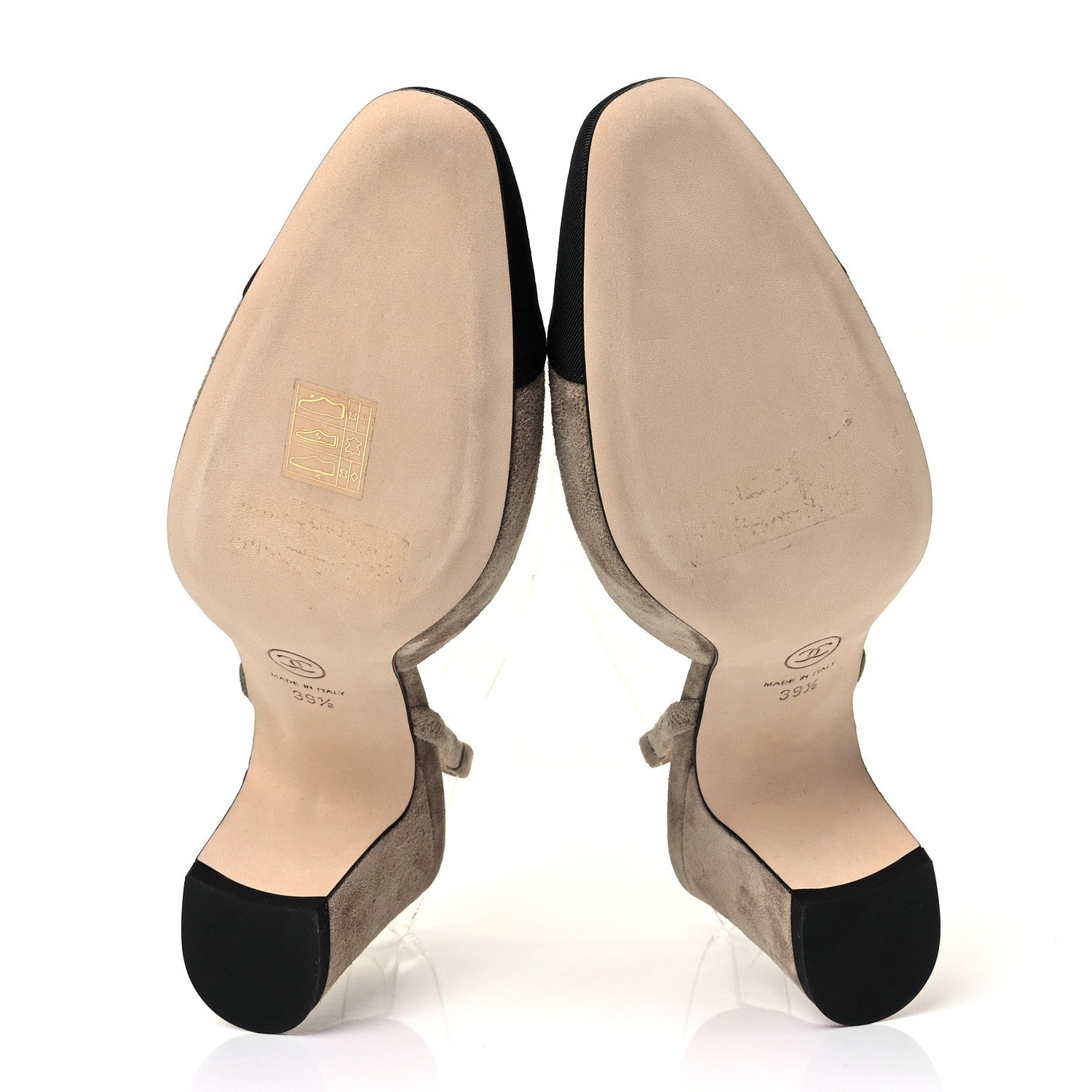 Chanel Suede Grosgrain Cap Toe CC Slingback Pumps 39.5 Beige Black 5 of 9