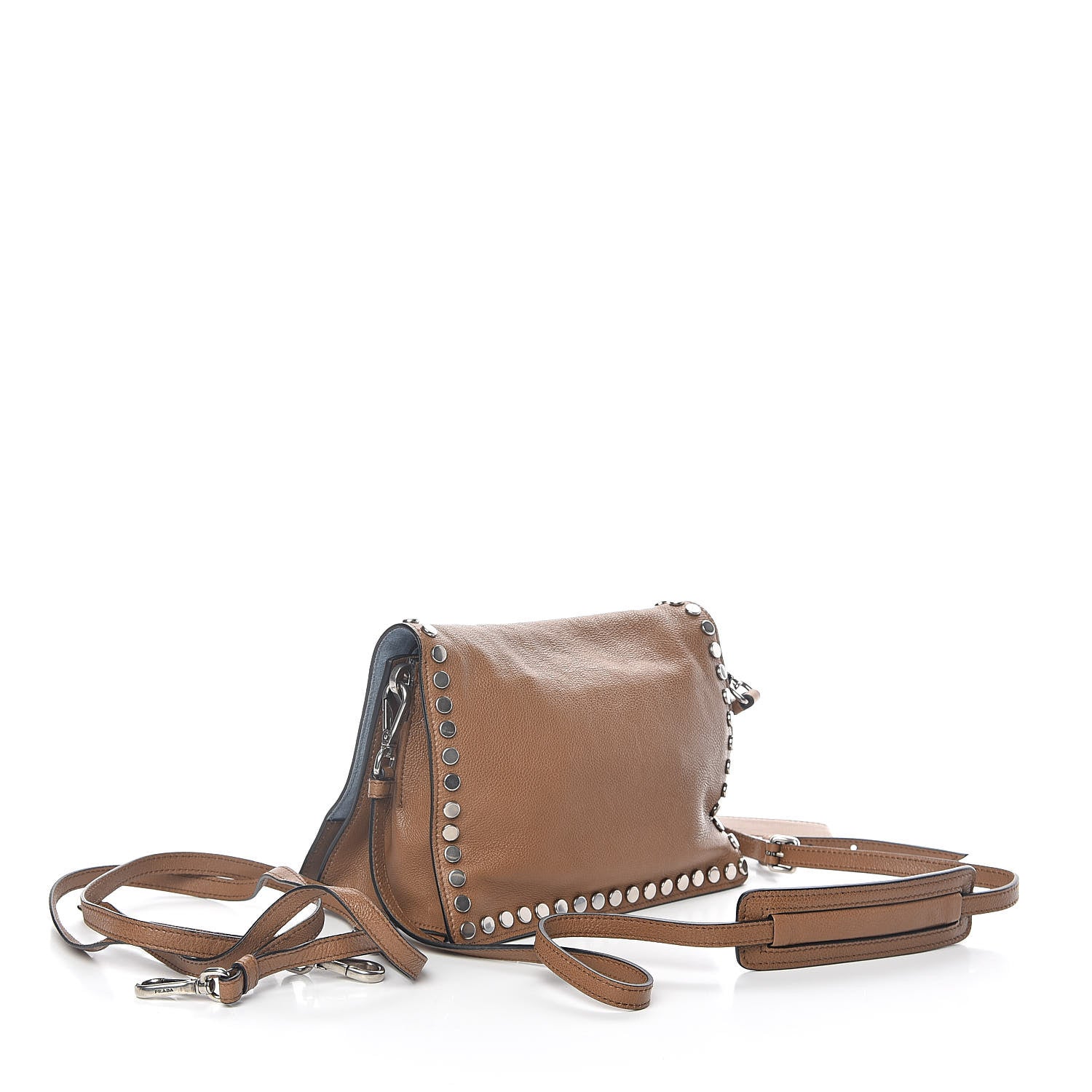 Prada Glace Calfskin Studded Etiquette Flap Cannella 3 of 10