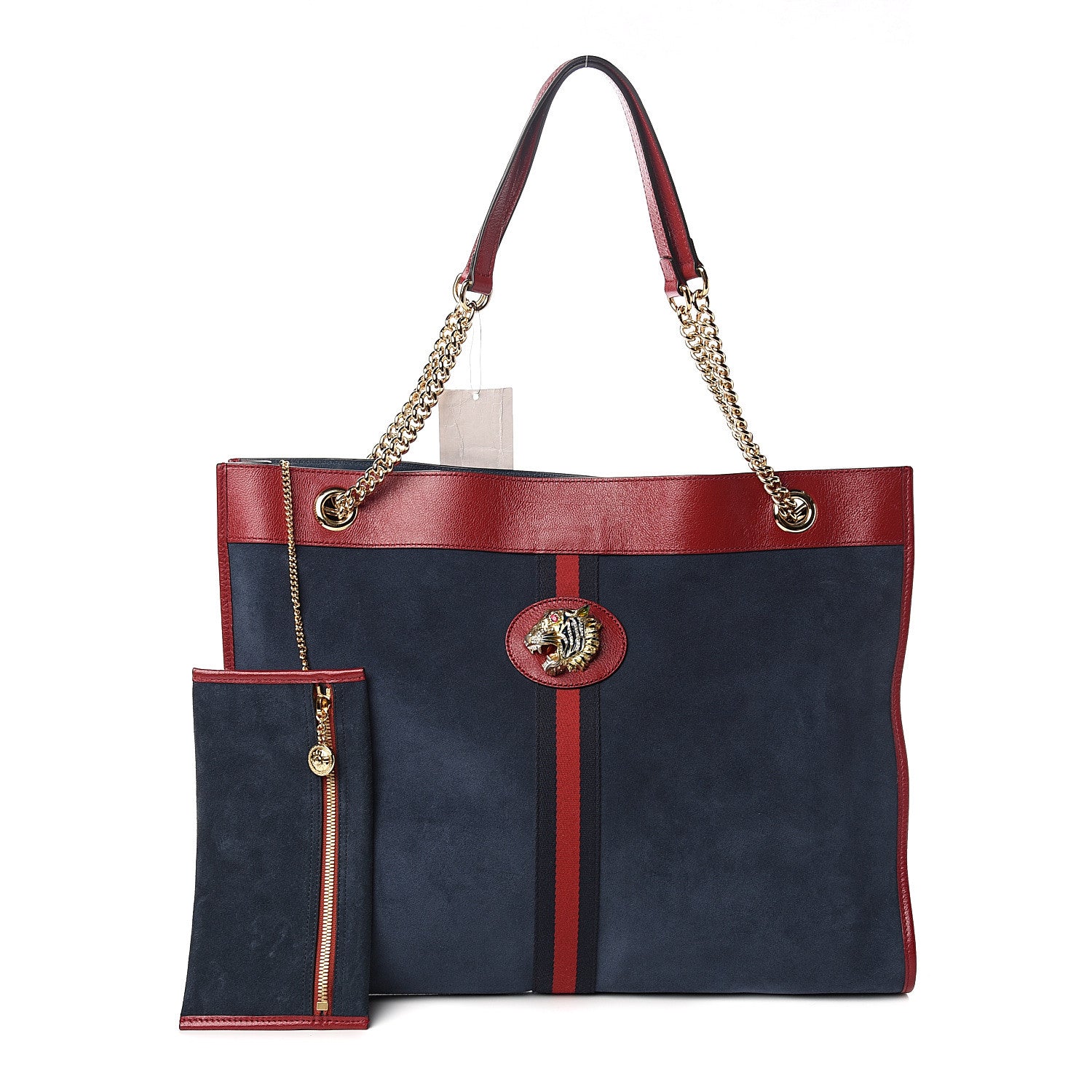 Gucci Suede Calfskin Large Rajah Chain Tote New Blue Romantic Cherry 1 of 9
