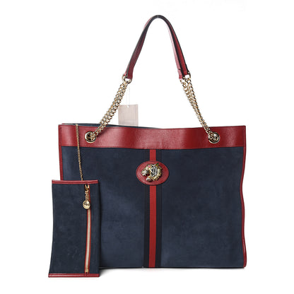 Gucci Suede Calfskin Large Rajah Chain Tote New Blue Romantic Cherry 1 of 9