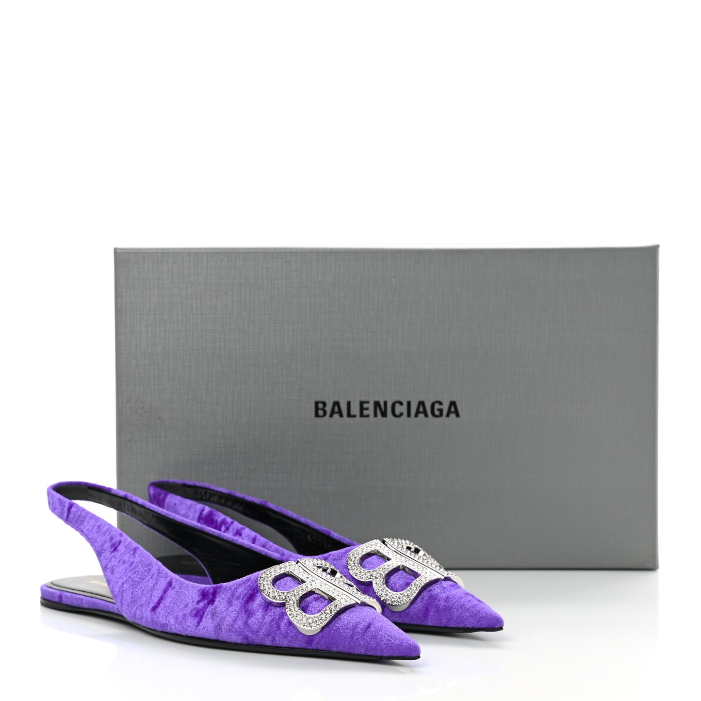 Crushed Velvet Crystal BB Knife Pointy Toe Slingback Flats 36 Purple