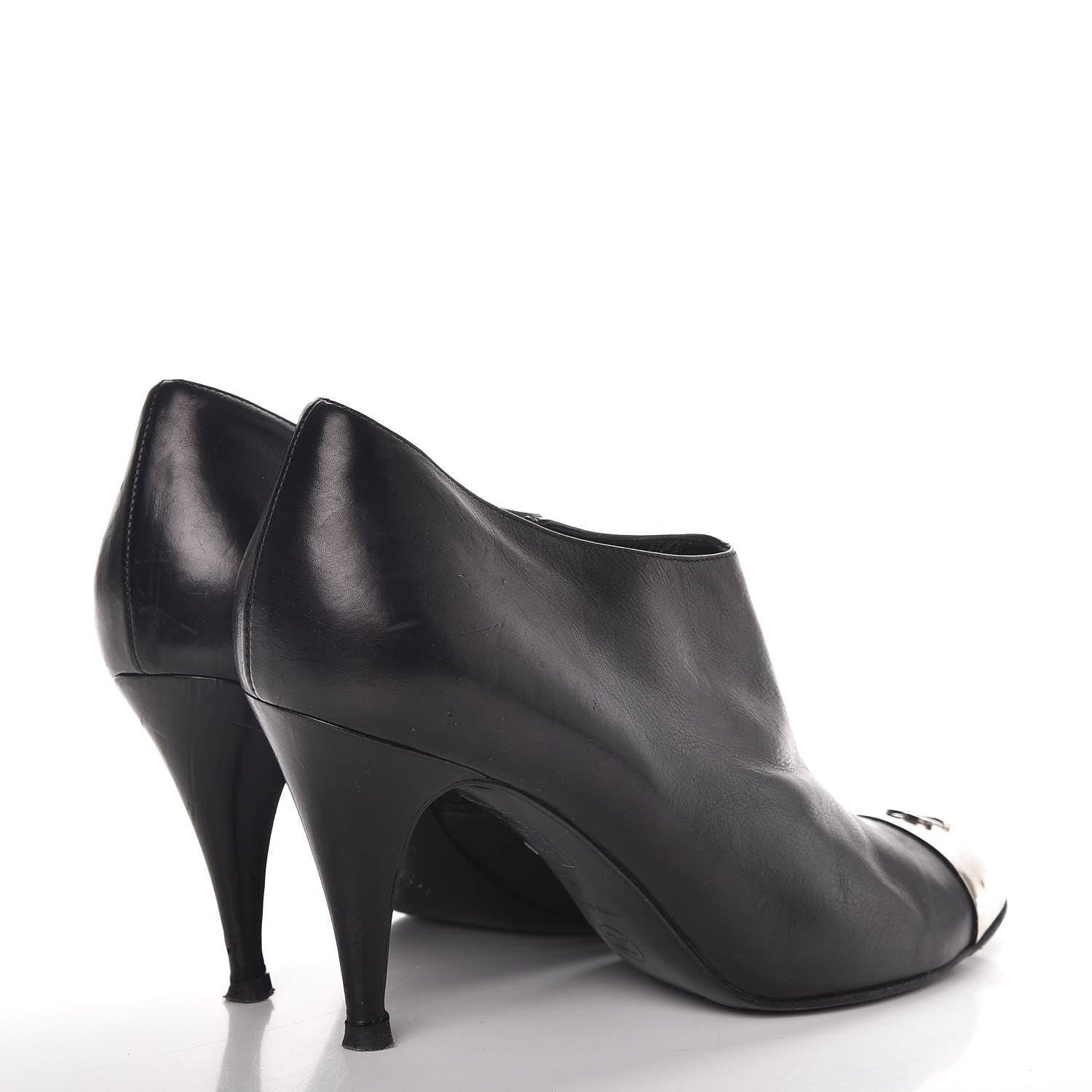 Chanel Calfskin CC Silver Cap Toe Ankle Boots 40 Black 4 of 16