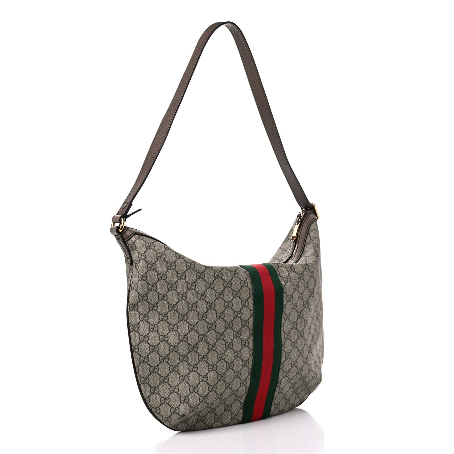 GG Supreme Monogram Web Ophidia Half Moon Hobo Brown
