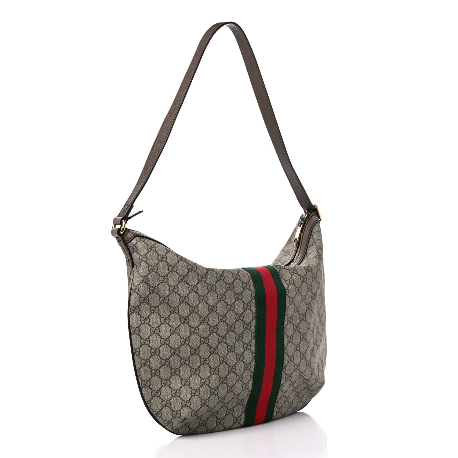 Gucci GG Supreme Monogram Web Ophidia Half Moon Hobo Brown 2 of 14
