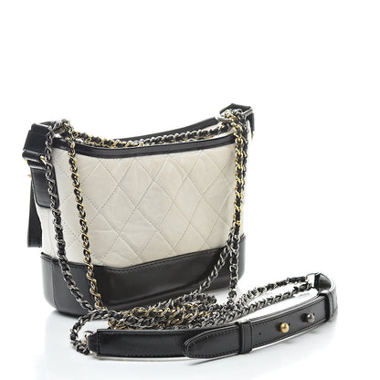 Chanel Aged Calfskin Quilted Small Gabrielle Hobo Black White 3 of 12