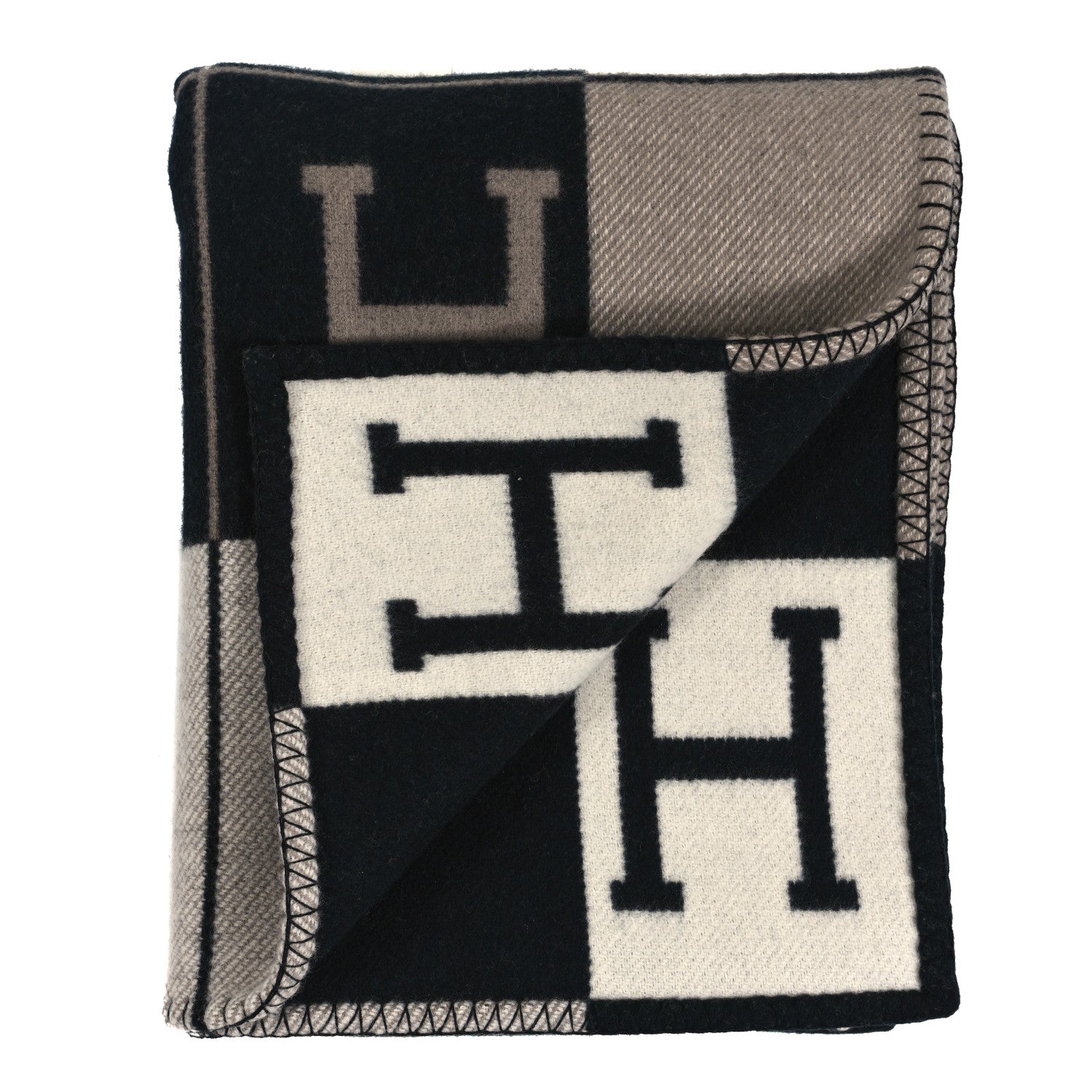Hermes Wool Cashmere Avalon III Blanket Ecru Black 2 of 3