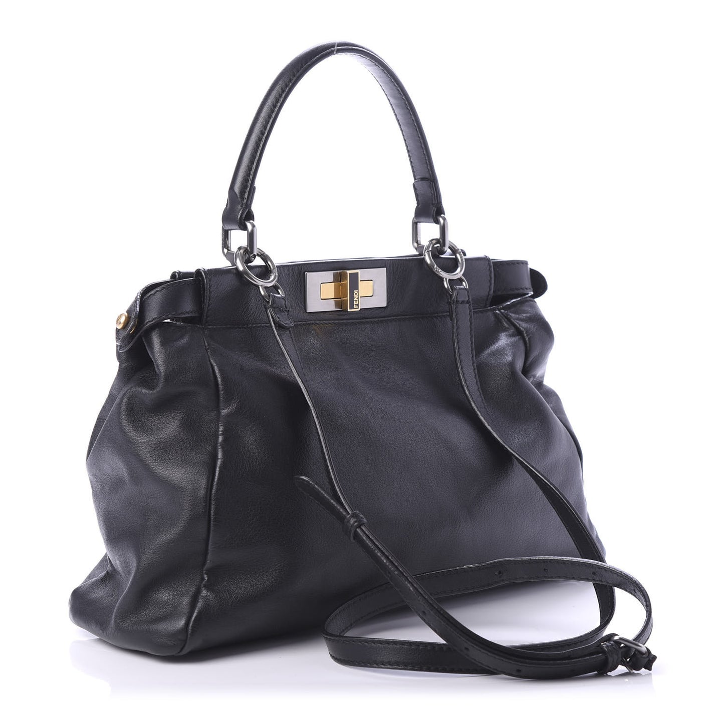 Vitello Suede Medium Peekaboo Iconic Satchel Black