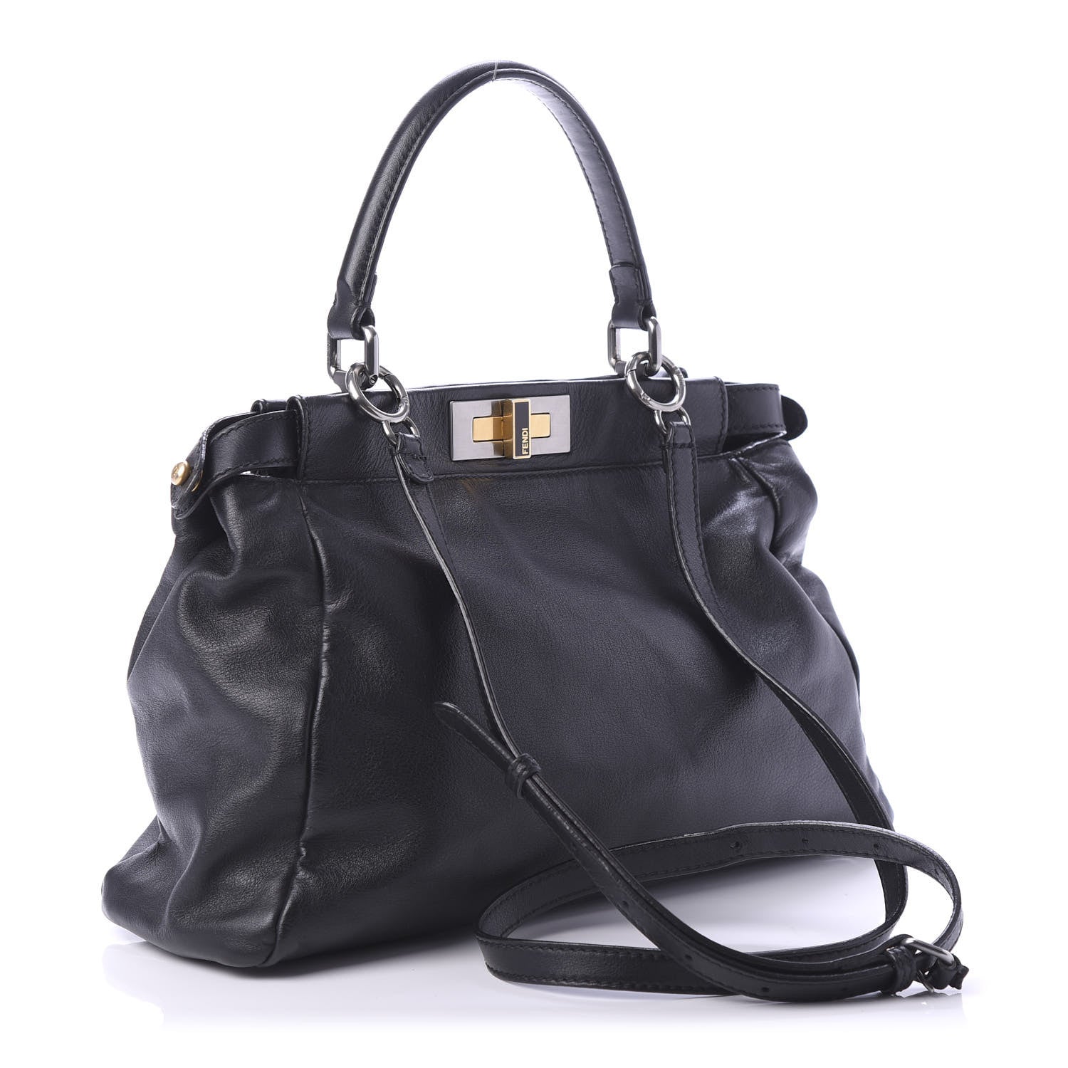 Fendi Vitello Suede Medium Peekaboo Iconic Satchel Black 3 of 11