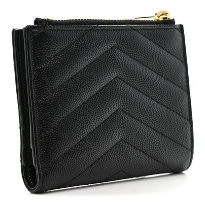 Saint Laurent Grain De Poudre Matelasse Chevron Monogram Zipped Card Case Black 3 of 7