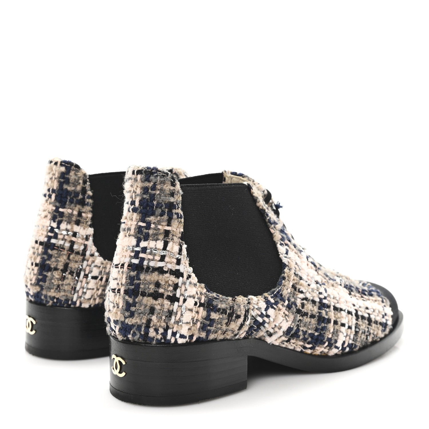 Chanel Tweed Calfskin Pearl Combat Short Boots 36 Beige Pink Black 5 of 10
