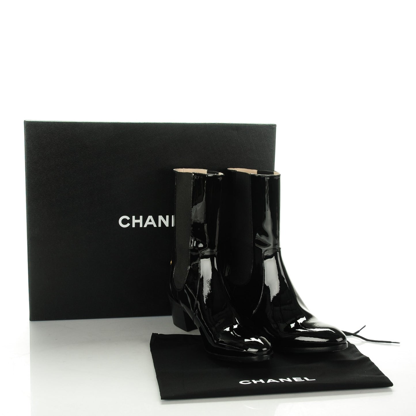 Patent Calfskin Heeled Boots 41.5 Black