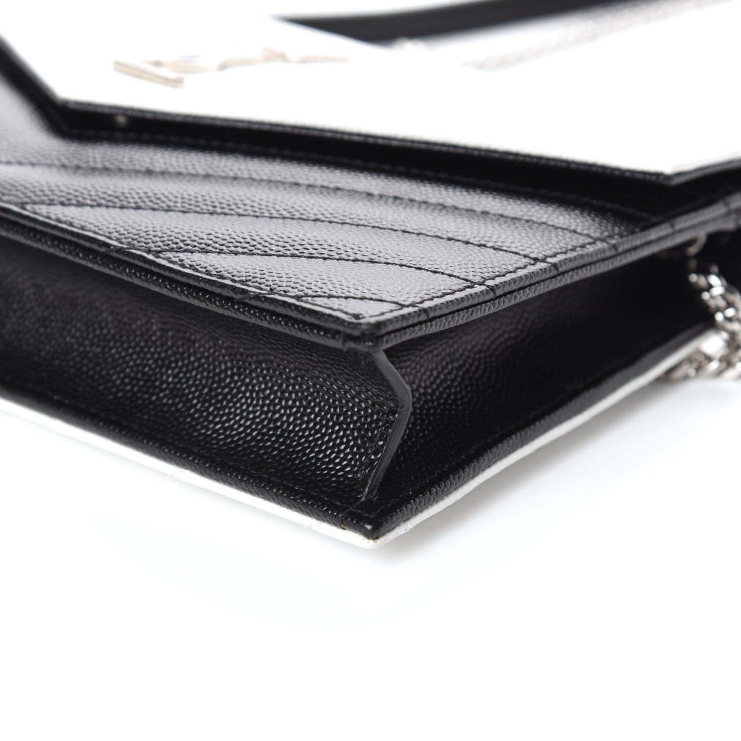 Grain De Poudre Matelasse Chevron Monogram Envelope Chain Wallet Pearl White Black