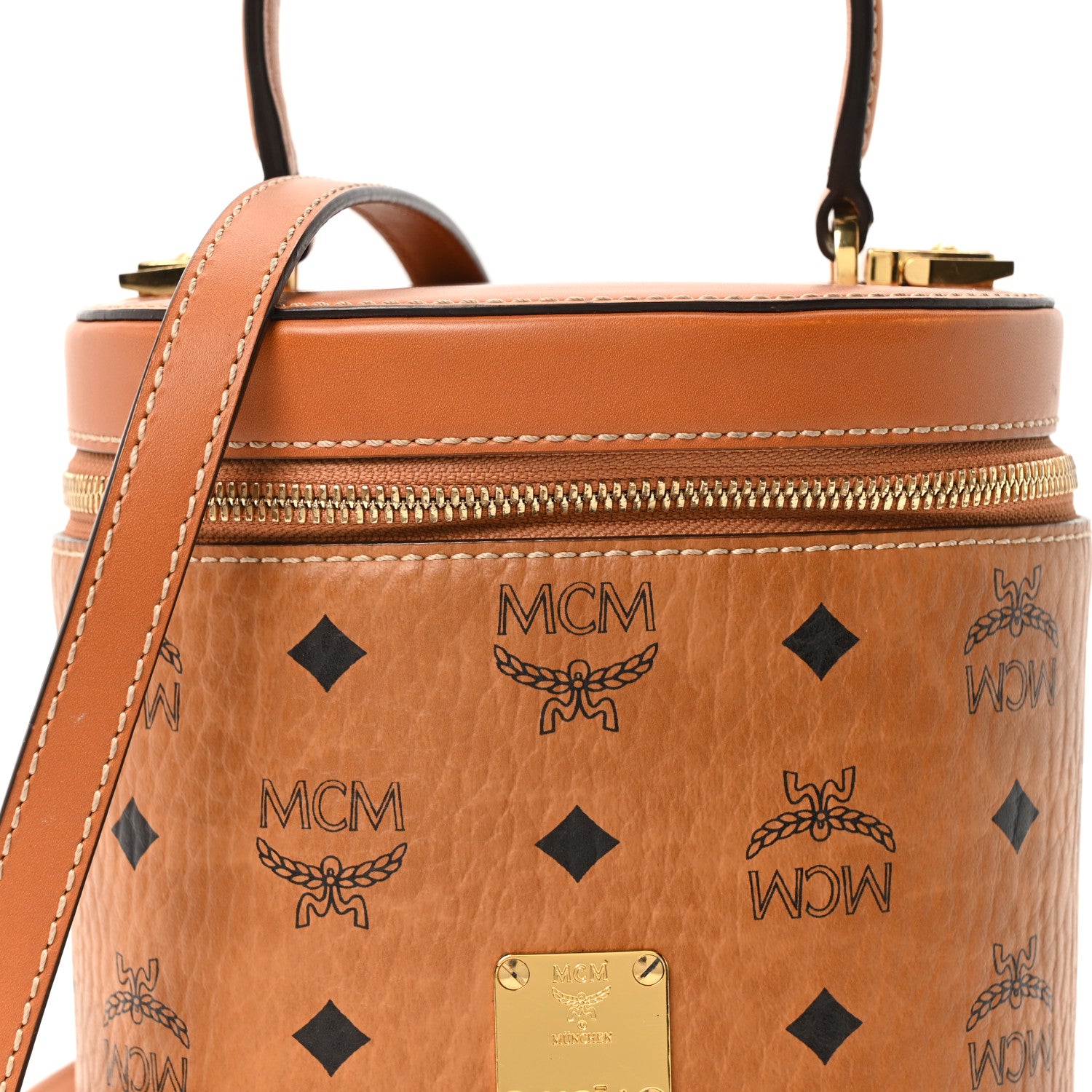 MCM Visetos Small Cylinder Crossbody Bag Cognac 8 of 10