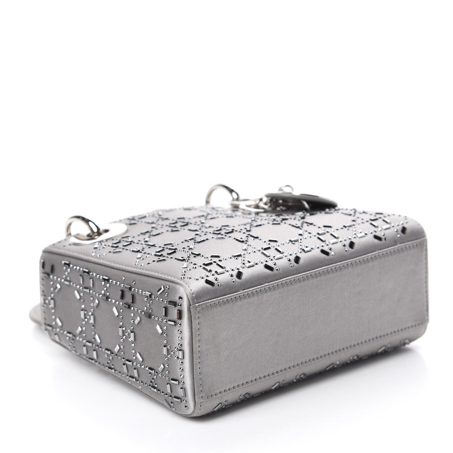 Satin Crystal Cannage Mini Lady Dior Gray
