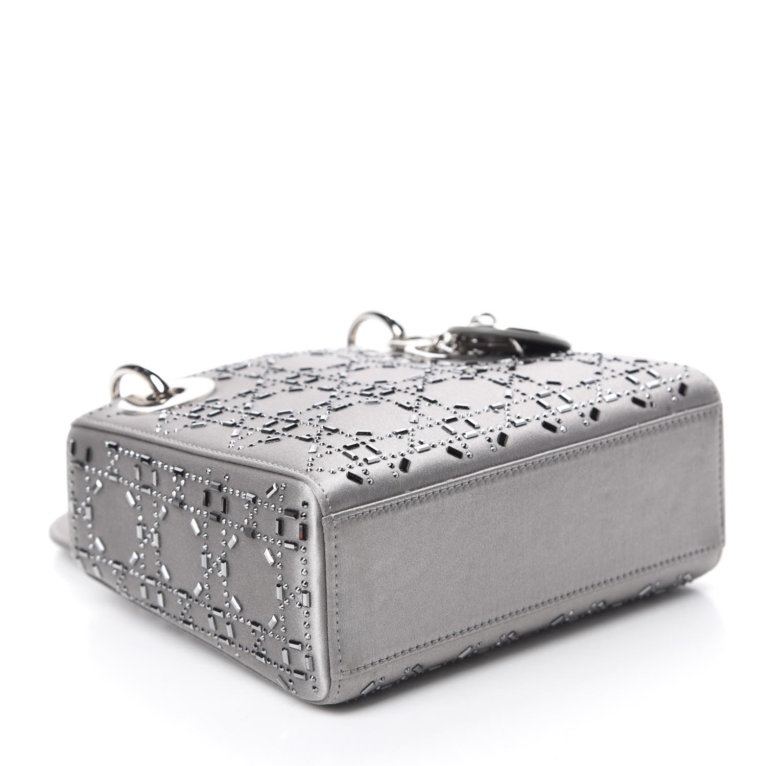 Christian Dior Satin Crystal Cannage Mini Lady Dior Gray 3 of 9