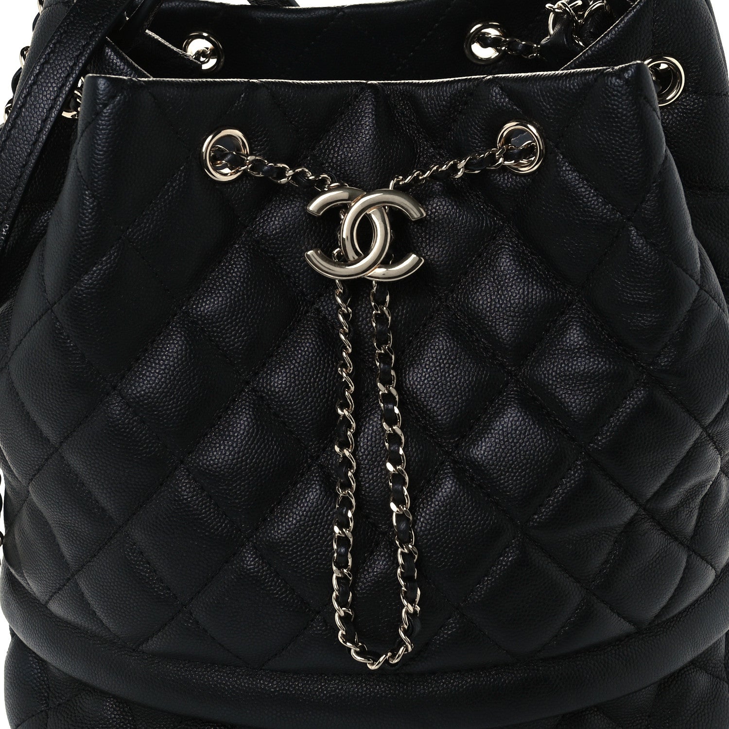 Chanel Caviar Quilted Large Rolled Up Bucket Drawstring Bag Black 8 of 10