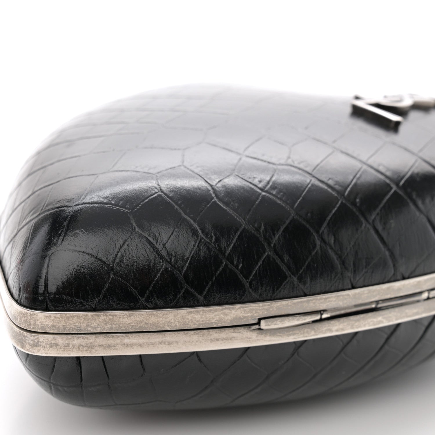 Saint Laurent Calfskin Crocodile Embossed Monogram Love Box Bag Black 9 of 9