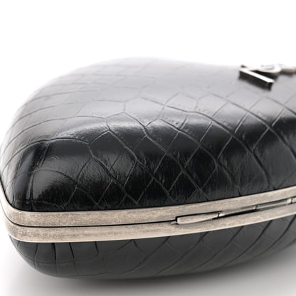 Saint Laurent Calfskin Crocodile Embossed Monogram Love Box Bag Black 9 of 9