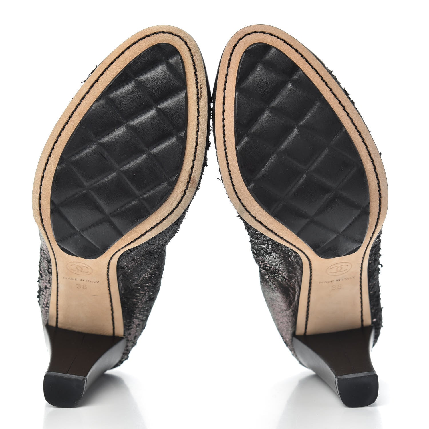 Chanel Metallic Lambskin Cap Toe CC Elastic Stretch Pumps 38 Black 5 of 8