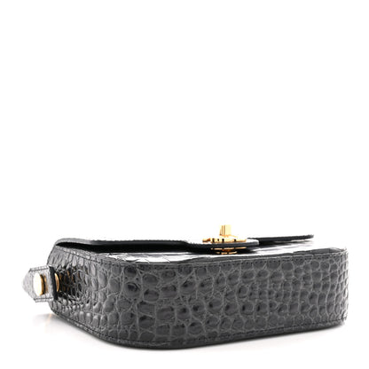 Chanel Calfskin Crocodile Embossed Turn Around Mini Flap Dark Grey 4 of 12