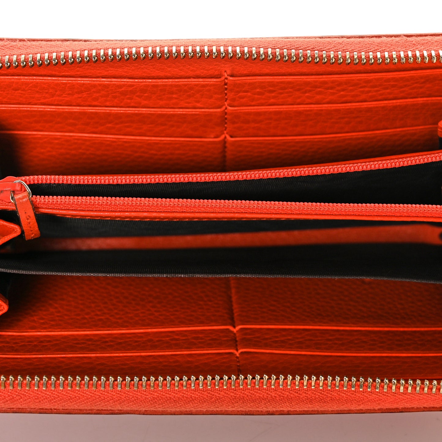 Pebbled Calfskin Bamboo Tassel Zip Around Wallet Orange
