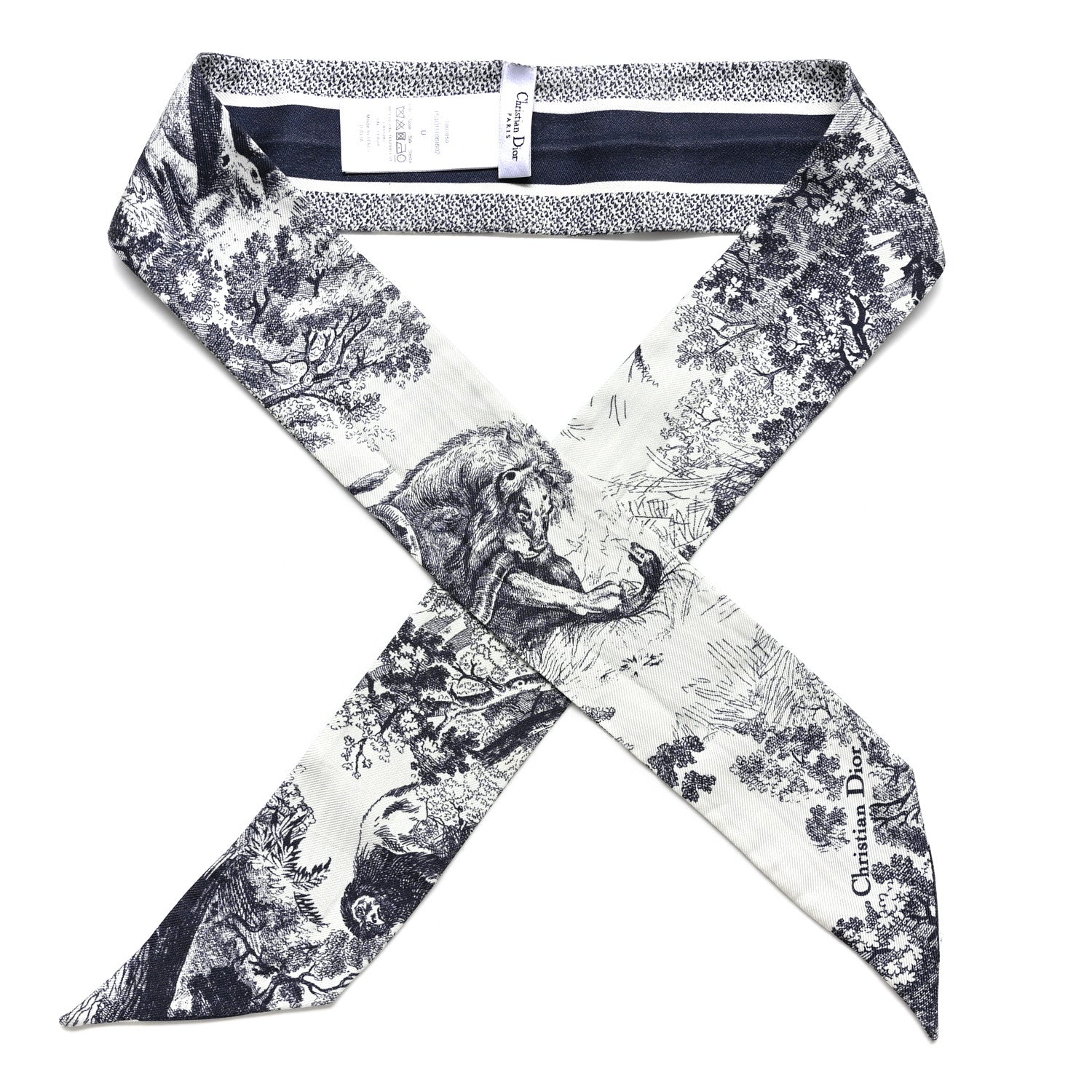 Christian Dior Silk Toile De Jouy Reverse Capri Mitzah Scarf Navy Blue 1 of 7