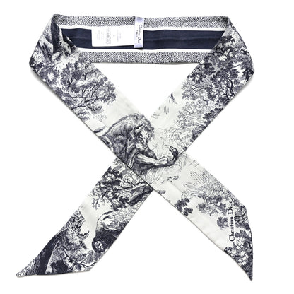 Christian Dior Silk Toile De Jouy Reverse Capri Mitzah Scarf Navy Blue 1 of 7