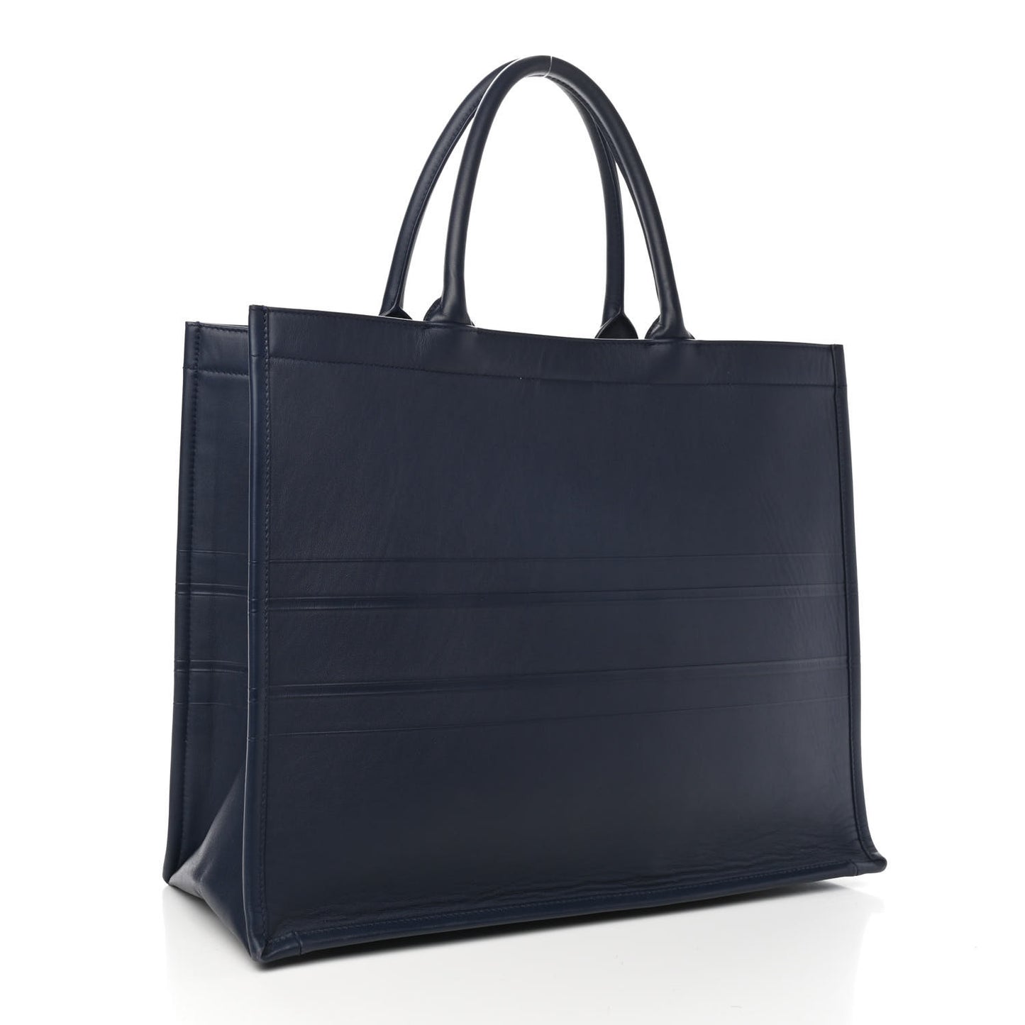 Calfskin Embossed Book Tote Navy Blue