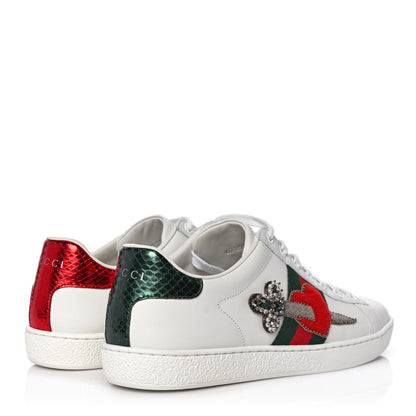 Gucci Calfskin Ayers Web Pierced Heart Embroidered New Ace Sneakers 37 White 4 of 8