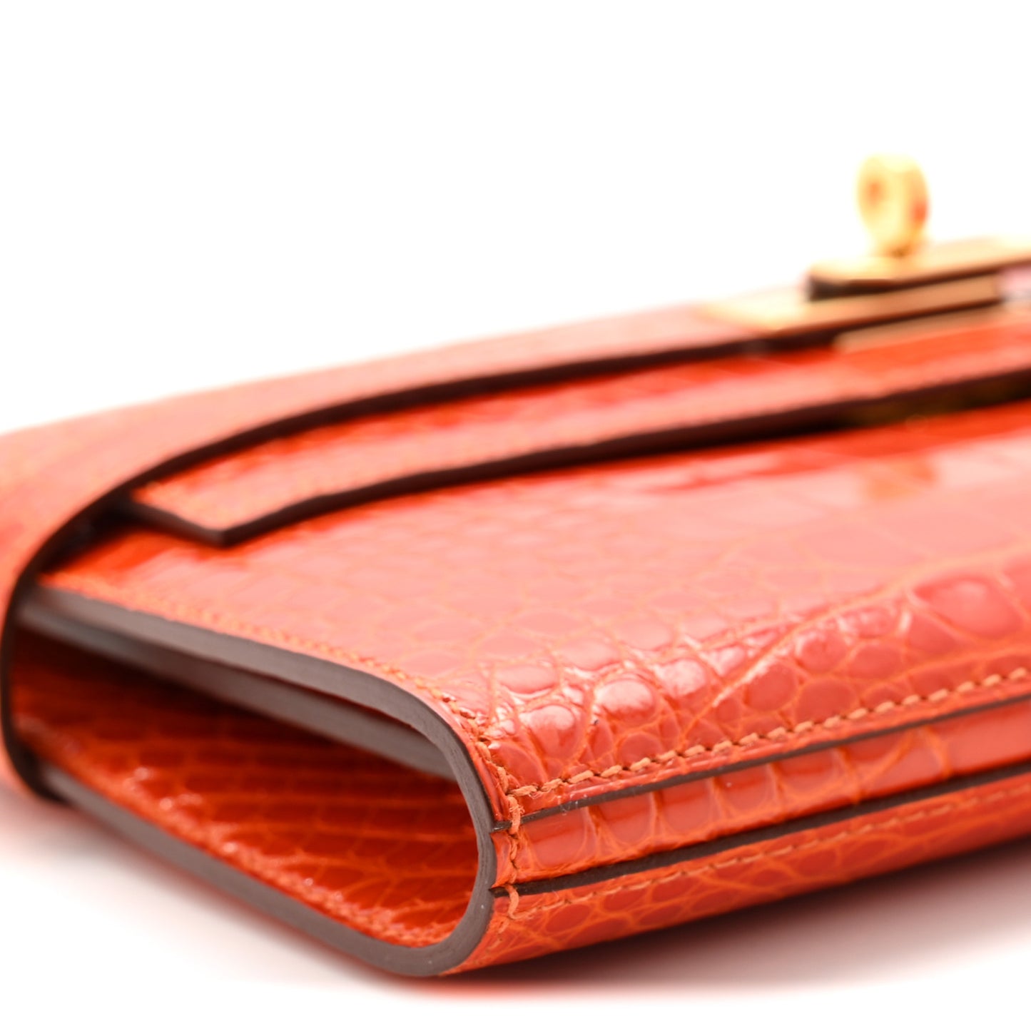 Shiny Alligator Kelly Longue Wallet Orange