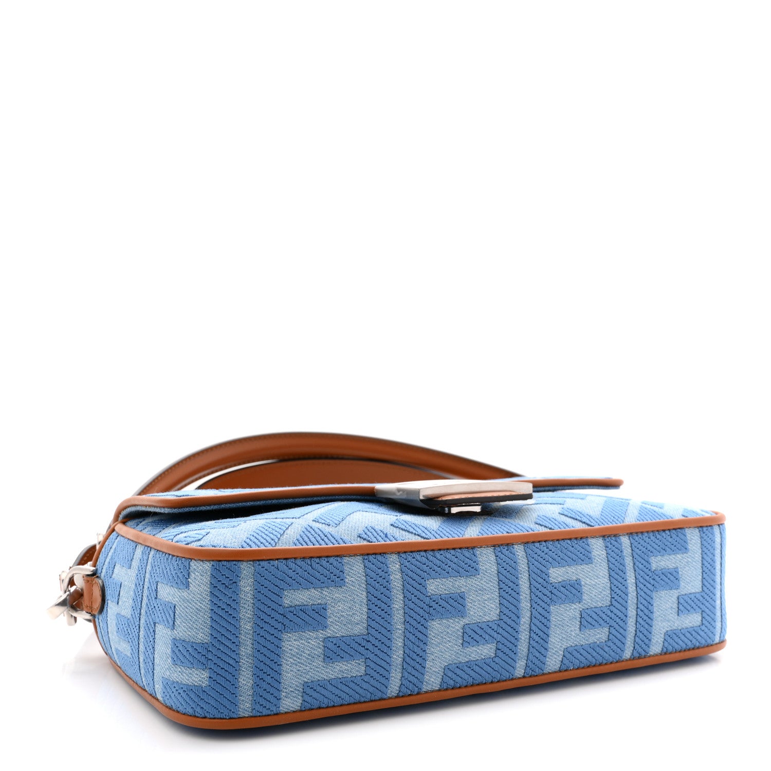 Fendi Denim Vitello King FF Embroidered Baguette Denim Chiaro Brandy 4 of 10