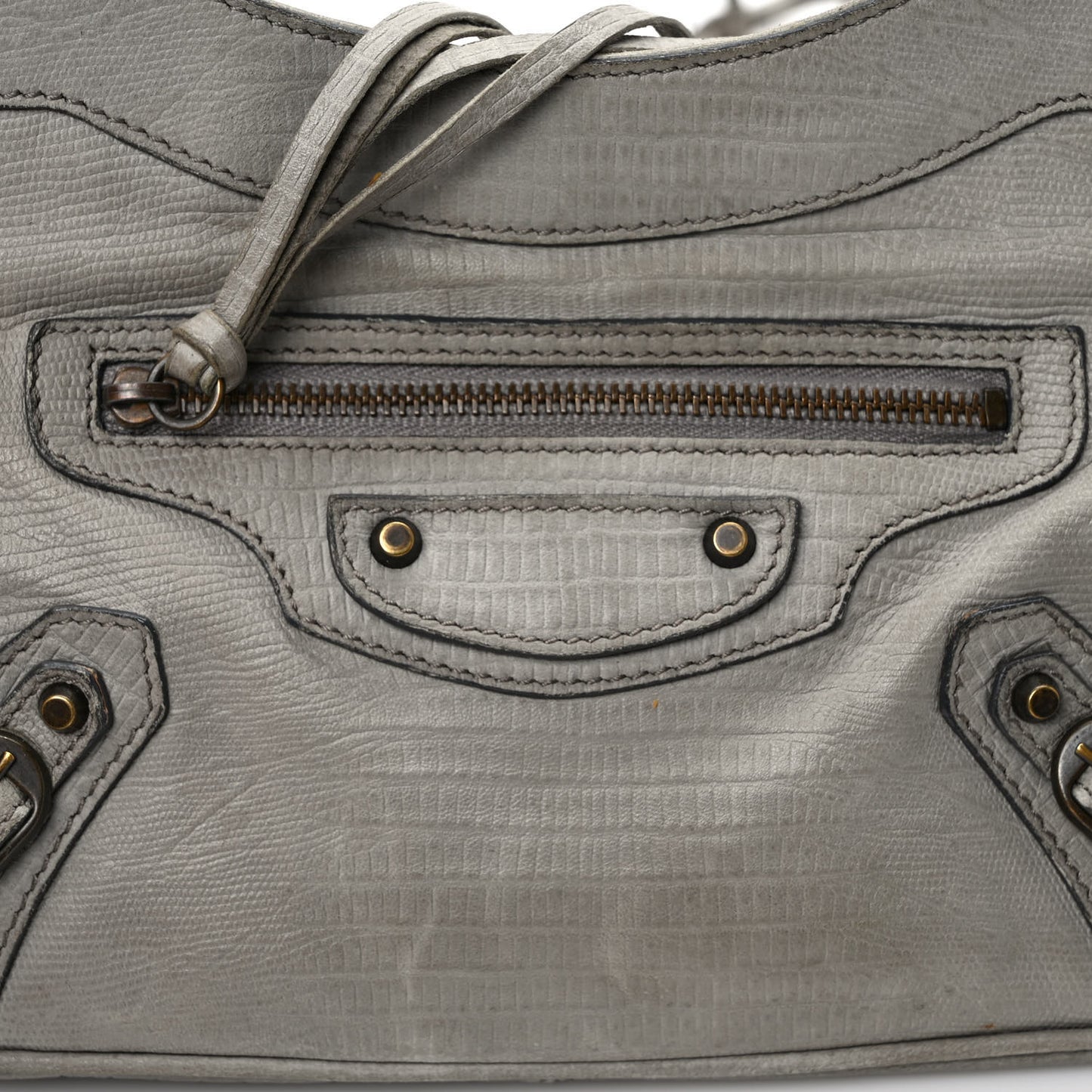 Agneau Lizard Embossed Classic Hardware Hip Gris Clair