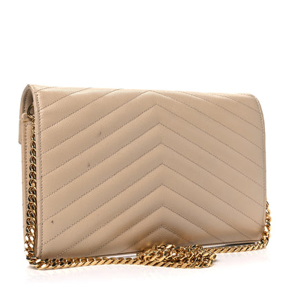Saint Laurent Grain De Poudre Matelasse Chevron Monogram Chain Wallet Nude Powder 2 of 7