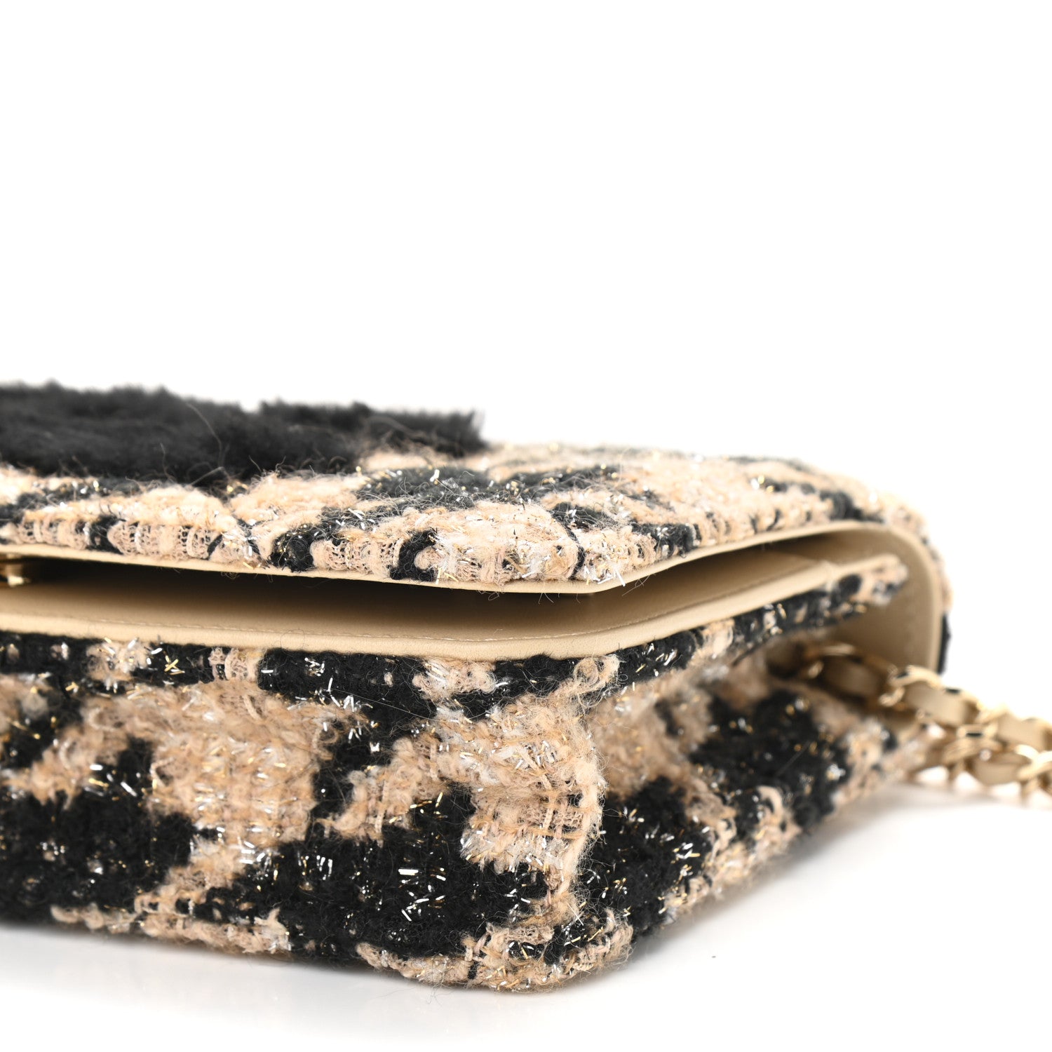 Chanel Tweed Shearling Quilted Chanel Wallet On Chain WOC Beige Black 6 of 10