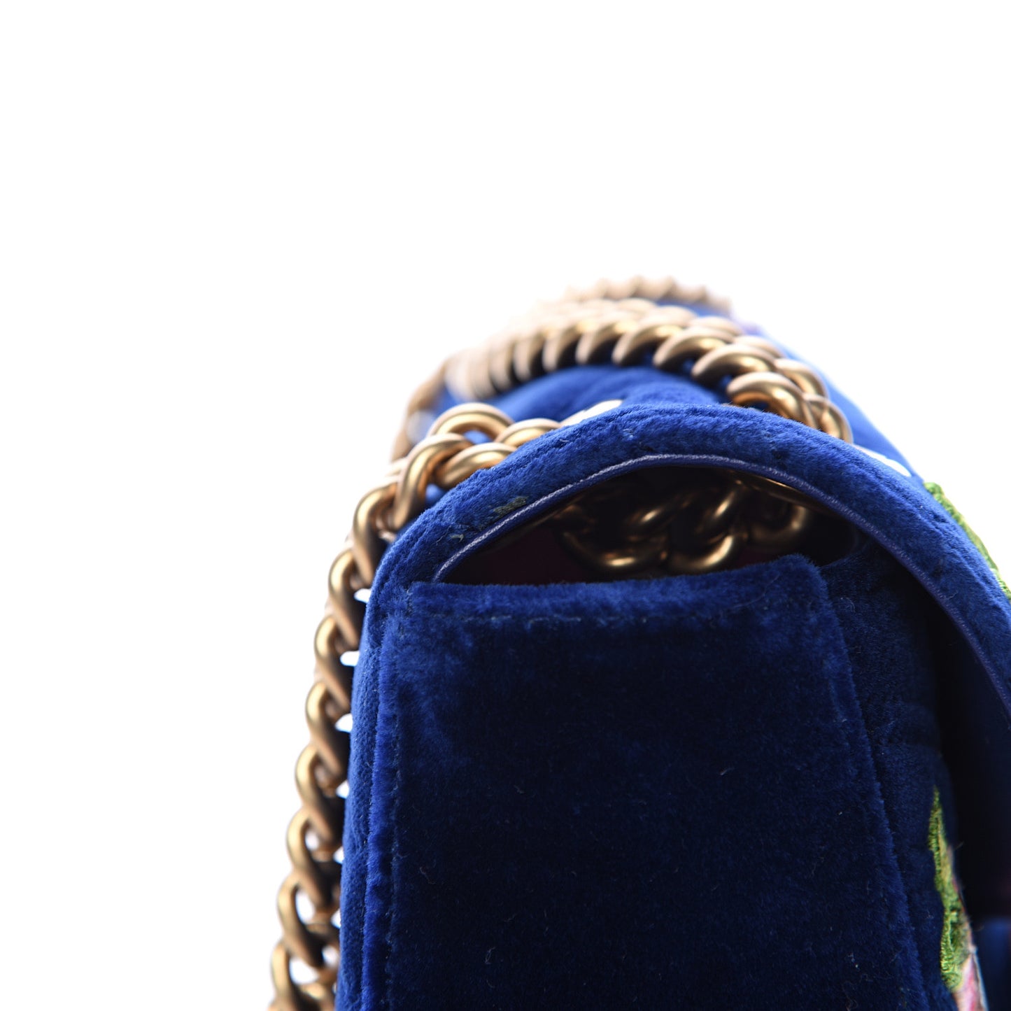 Velvet Matelasse Deer Embroidered Small GG Marmont Shoulder Bag Cobalt Blue