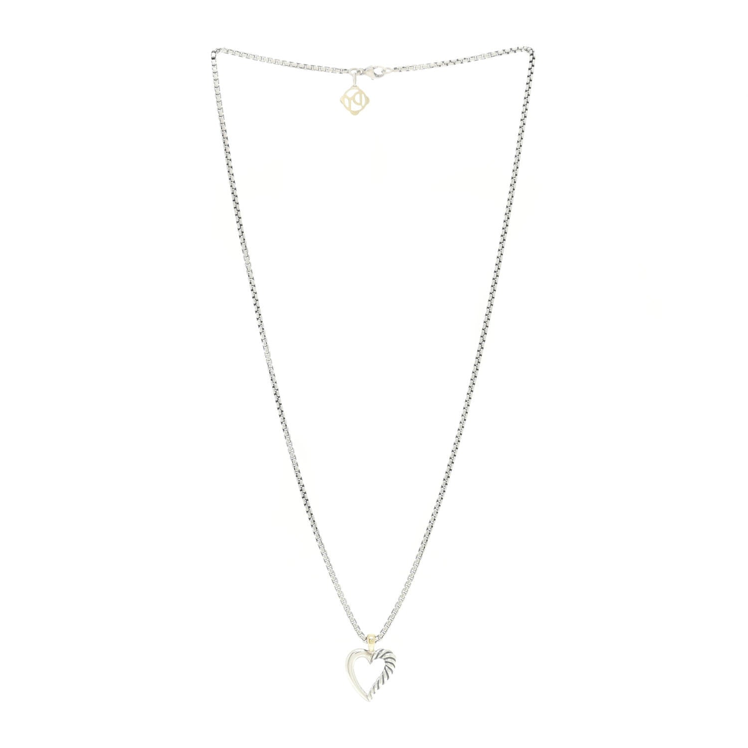 David Yurman Sterling Silver 14K Yellow Gold Mini Cable Heart Pendant Necklace 3 of 6