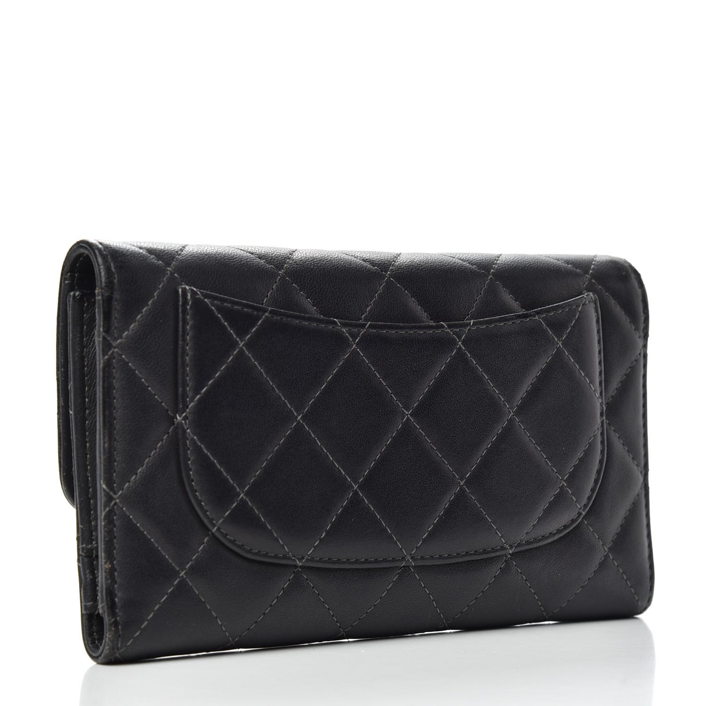 Lambskin Quilted Large Flap Wallet Black