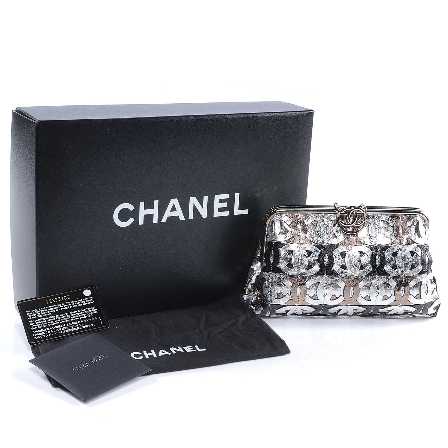 Chanel Calfskin Crackled CC Mix Frame Clutch Gold Silver 5 of 8