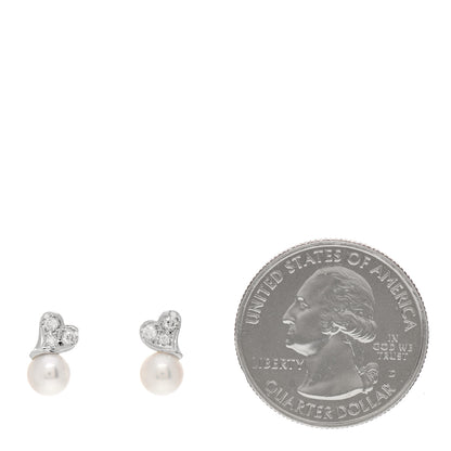 Mikimoto 18K White Gold Diamond Akoya Pearl 5mm Heart Earrings 2 of 5