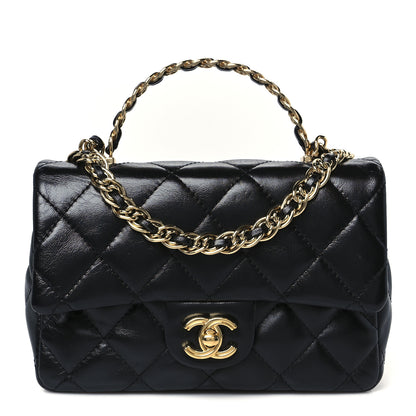 Chanel Shiny Lambskin Quilted Golden Links Top Handle Flap Black 1 of 11