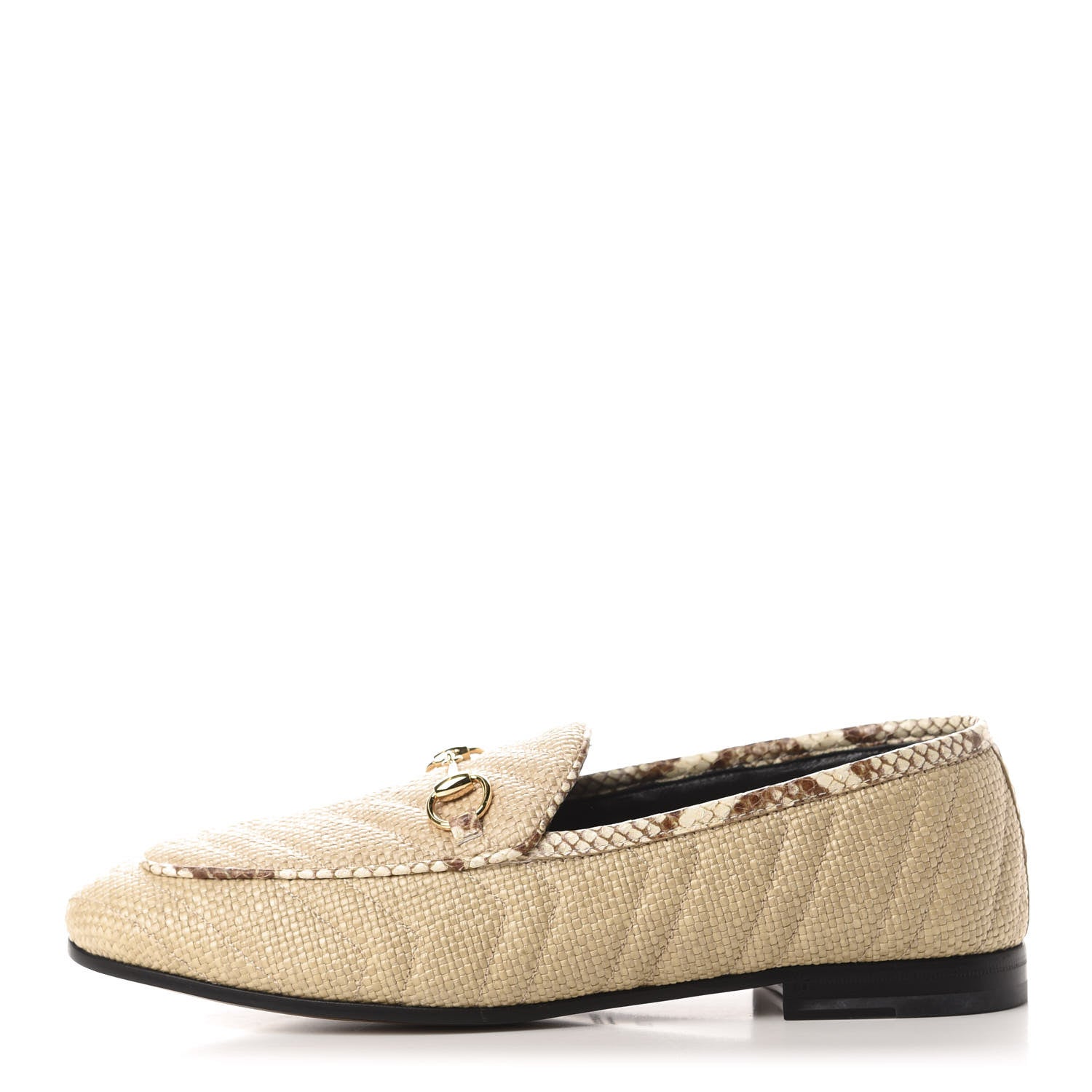Gucci Raffia Elaphe Matelasse Horsebit Womens Jordaan Loafers 39 Natural Cream Brown 1 of 10