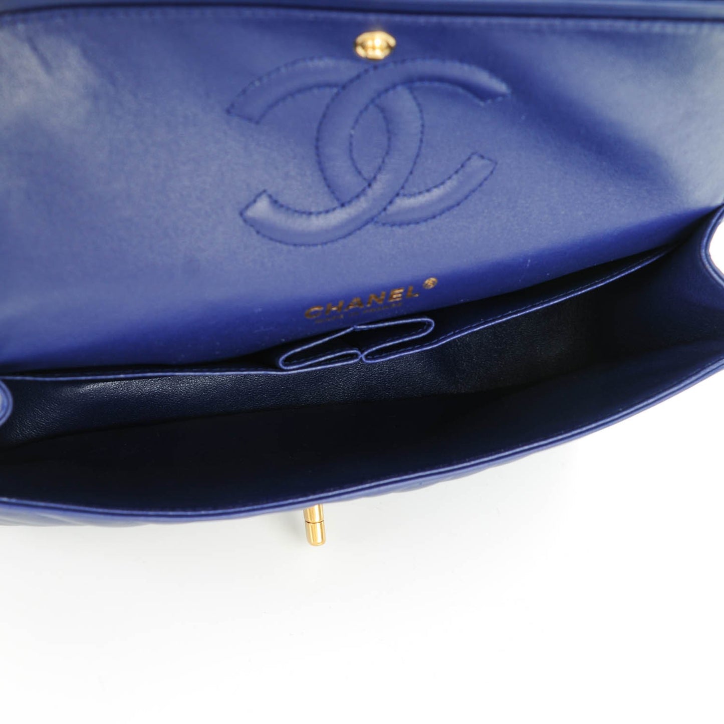 Lambskin Chevron Quilted Medium Double Flap Blue