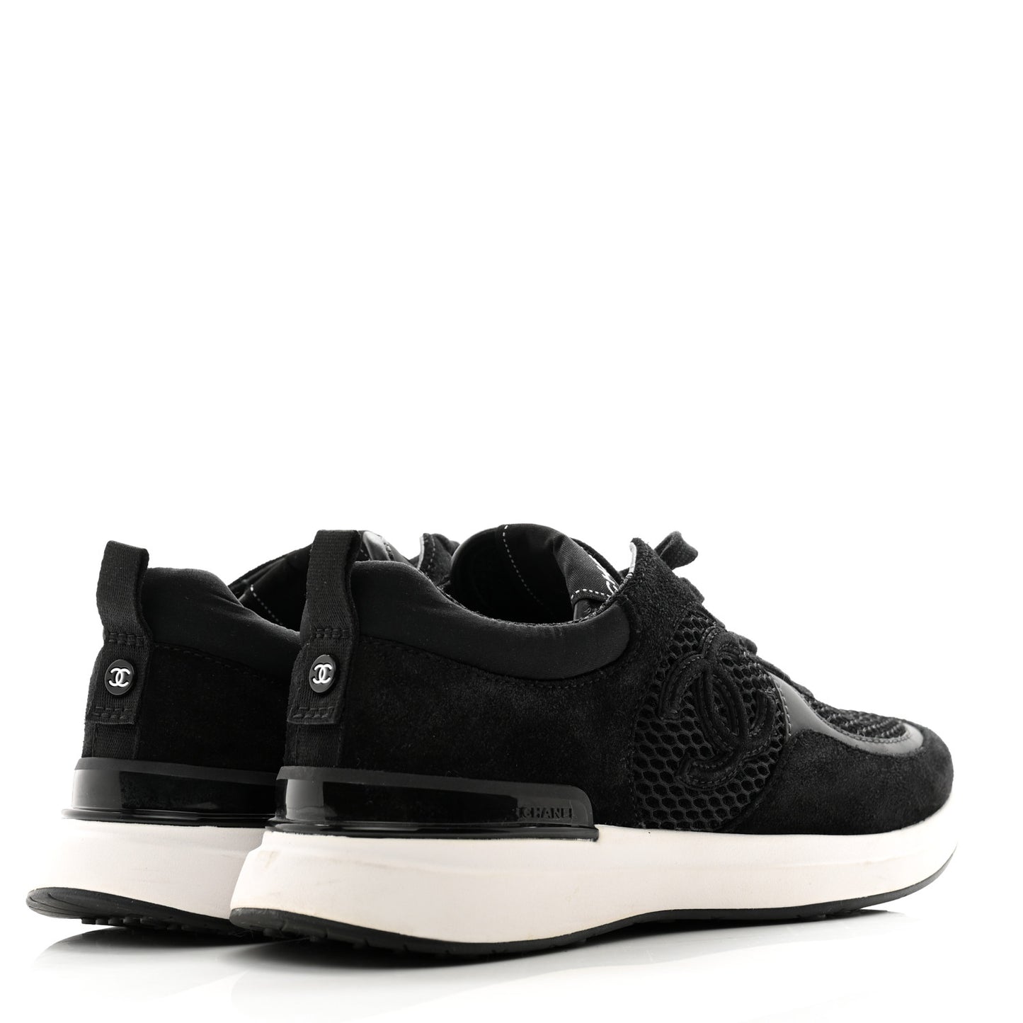 Calfskin Mesh Lycra Suede Womens Logo Sneakers 37.5 Black