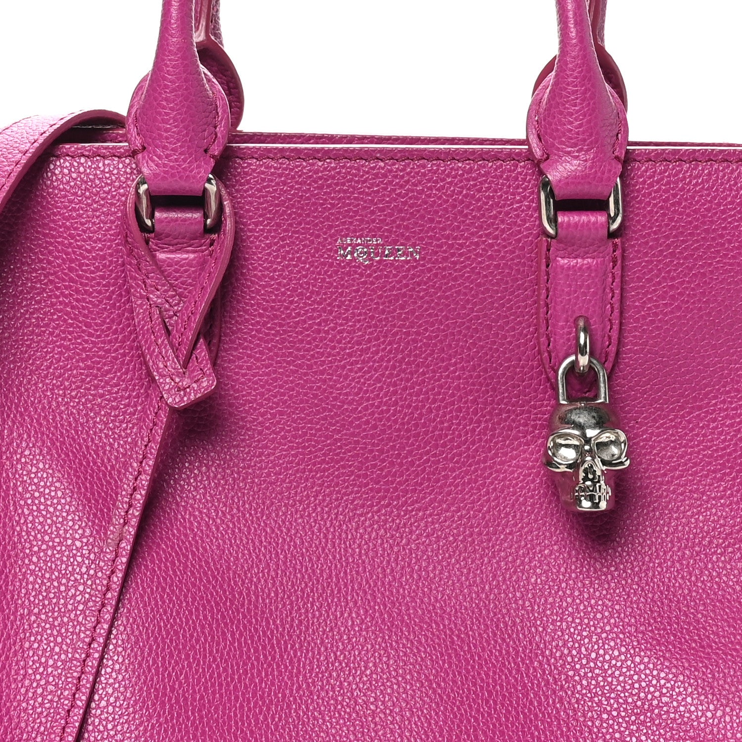 Alexander McQueen Pebbled Calfskin Small Skull Padlock Zip Around Tote Bouganville 7 of 9