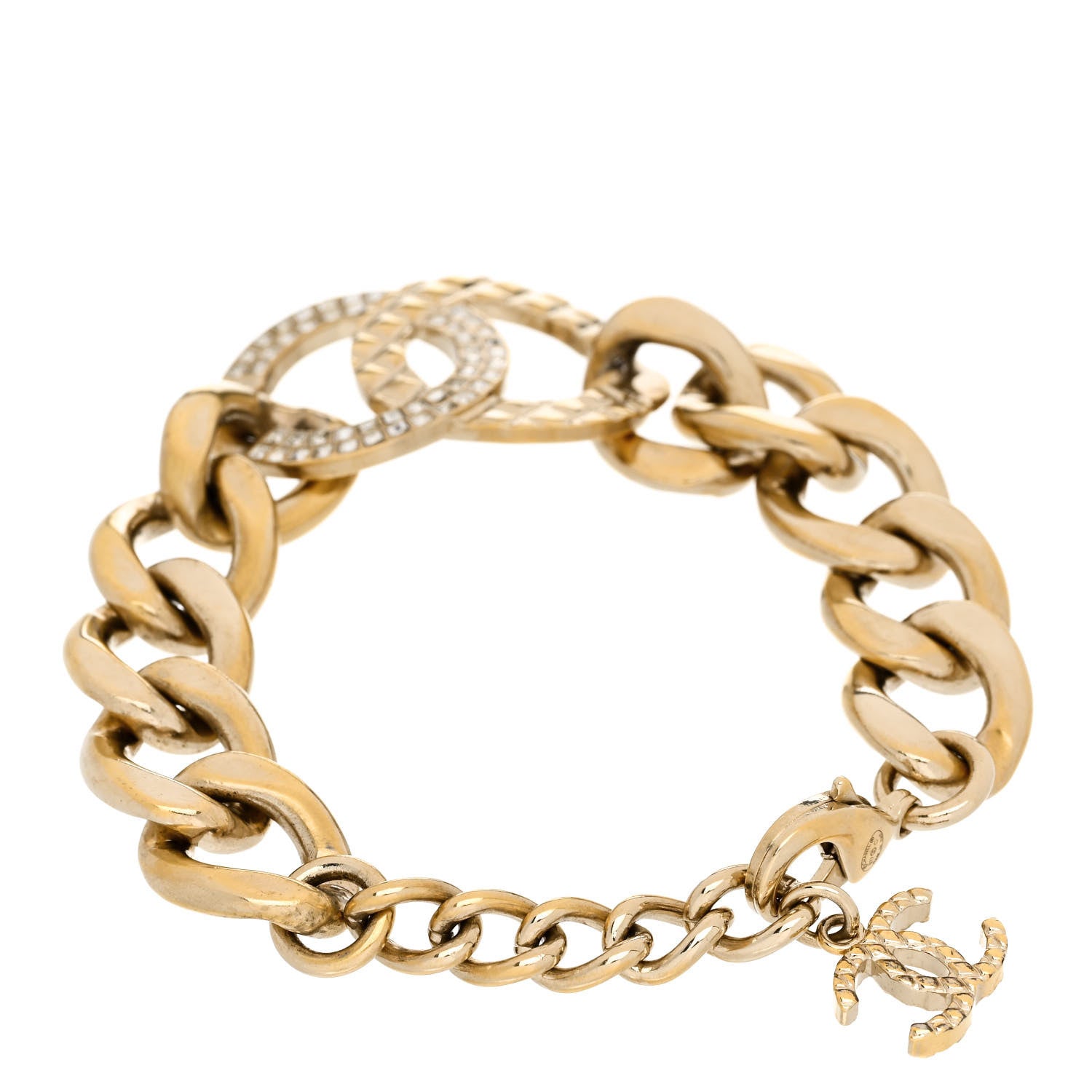 Chanel Baguette Crystal Quilted CC Chain Bracelet Gold 3 of 5