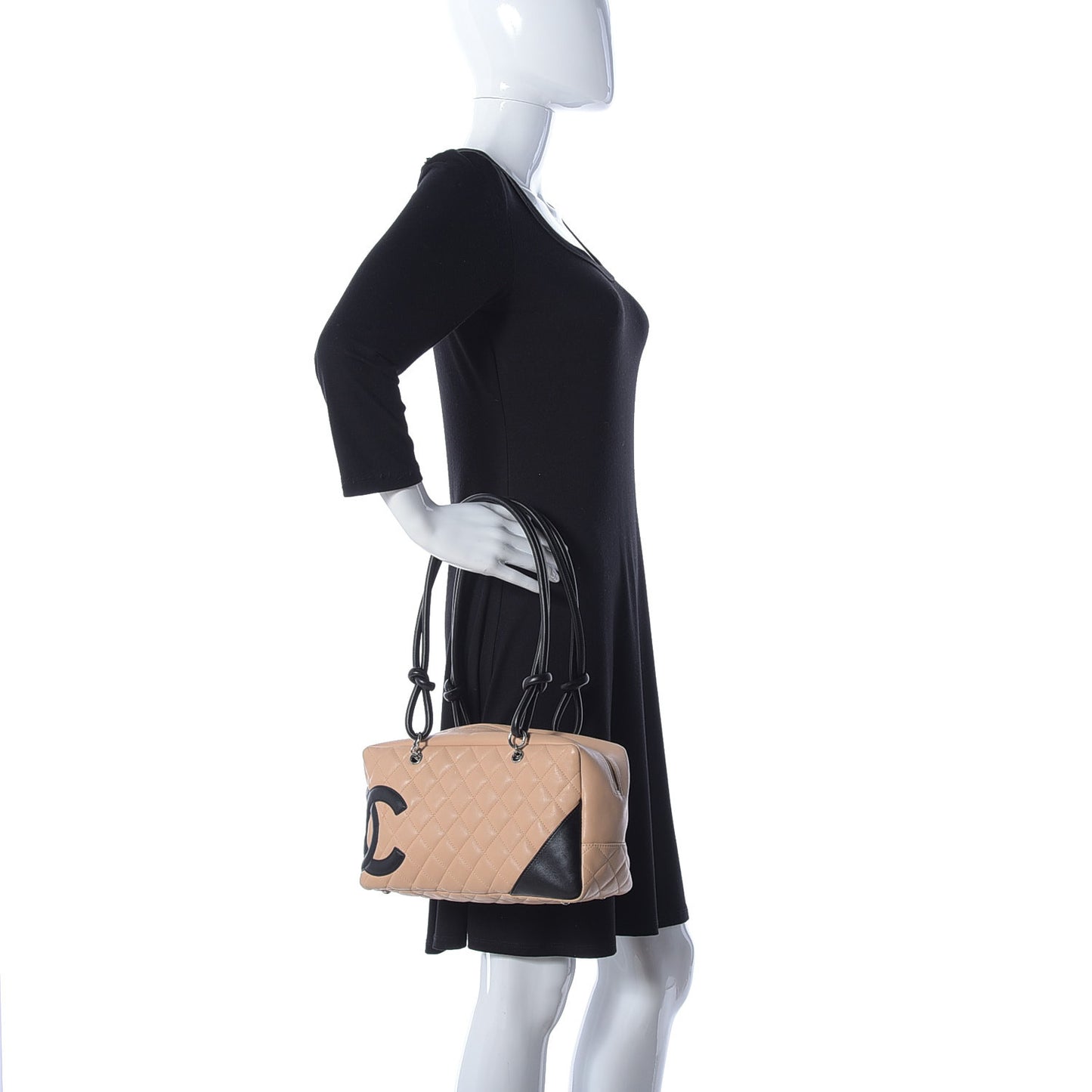 Calfskin Quilted Large Cambon Bowler Beige Black