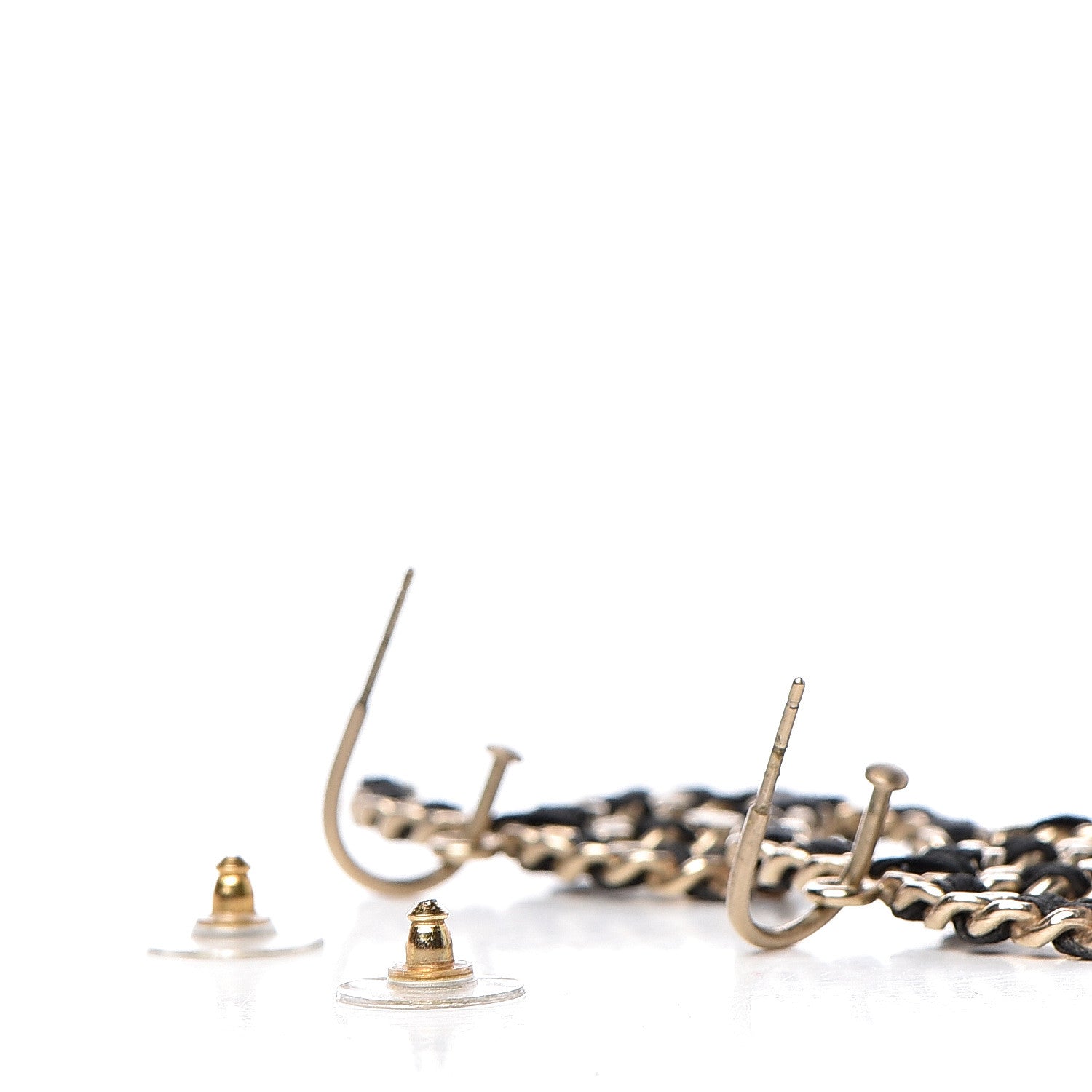 Chanel Satin CC Chain Earrings Light Gold Black 3 of 4