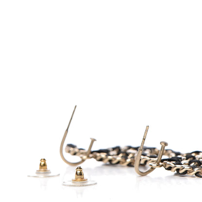 Chanel Satin CC Chain Earrings Light Gold Black 3 of 4