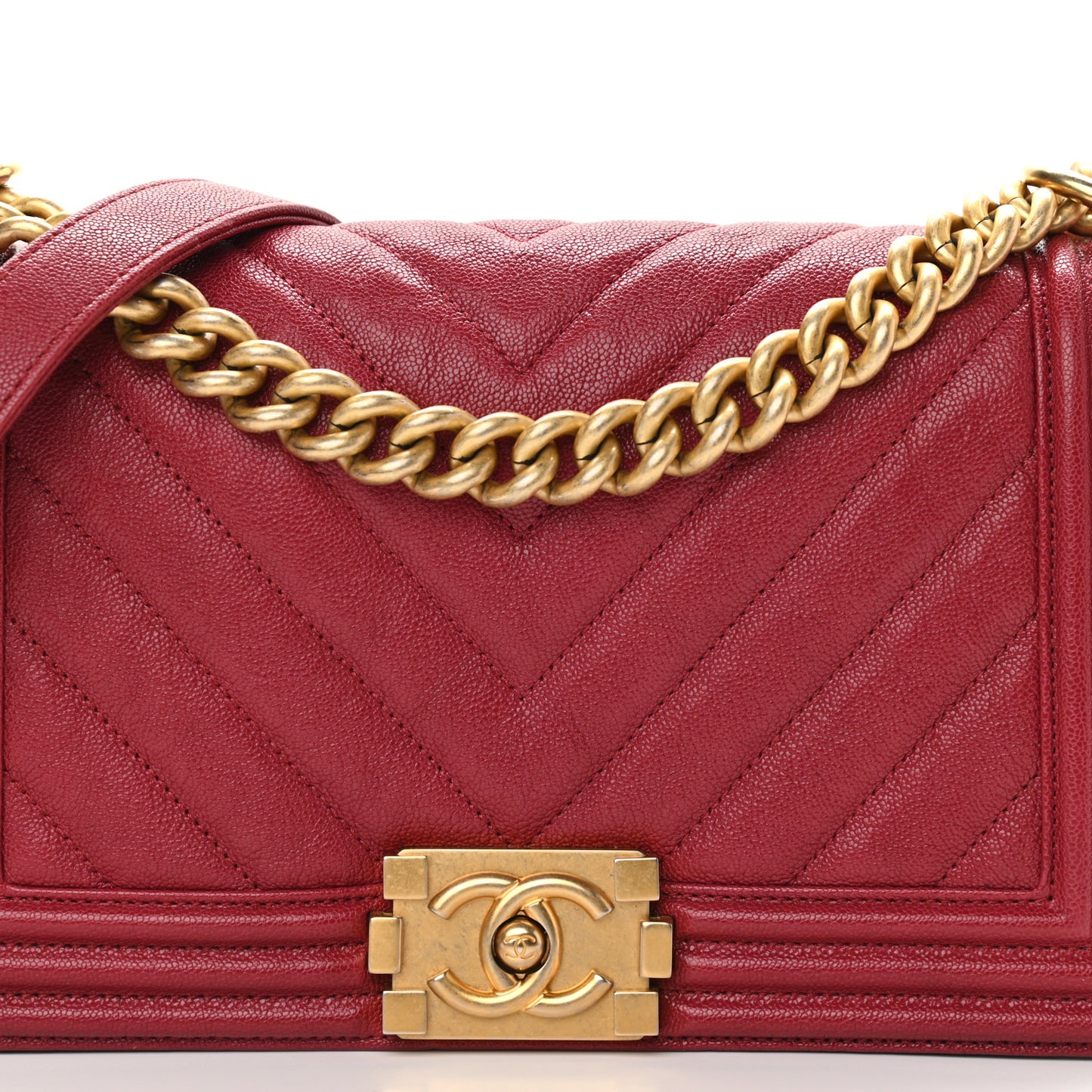 Caviar Chevron Quilted Medium Boy Flap Red